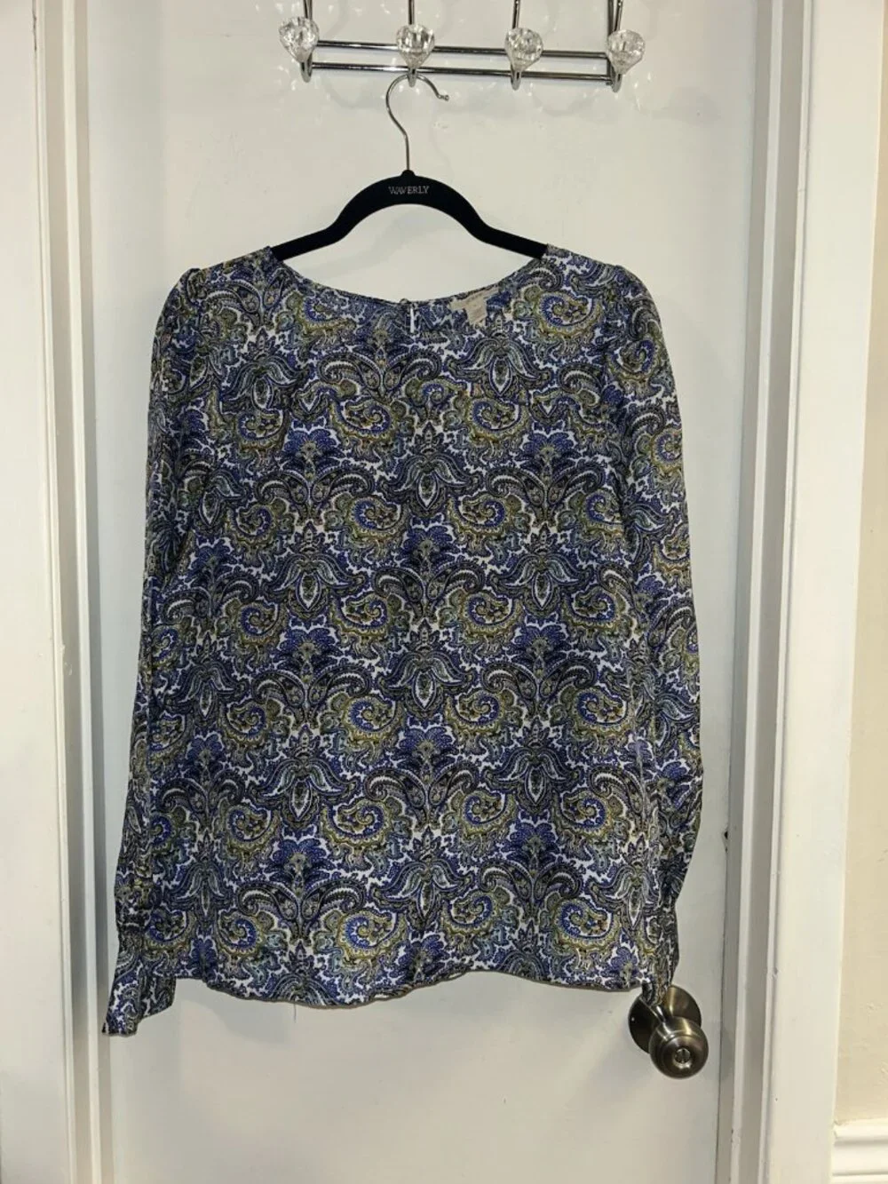 J.Crew Blue Floral 100% Silk Boho Cottage Business Career Blouse Size 8